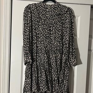 Zara Black and Cream Animal Print Long Sleeve Dress